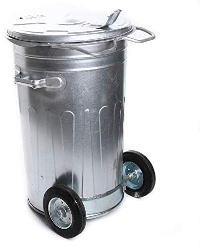 rg-vertrieb Mülltonne Müllbehälter Verzinkt 80L mit Deckel und Rädern Behälter Abfalltonne Müllgroßbehälter Stahlblech Metallbehälter