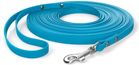 10m Schleppleine, Hundeleine, Handschlaufe, Cyan-Blau, extra schmal, schmutz- und wasserabweisend