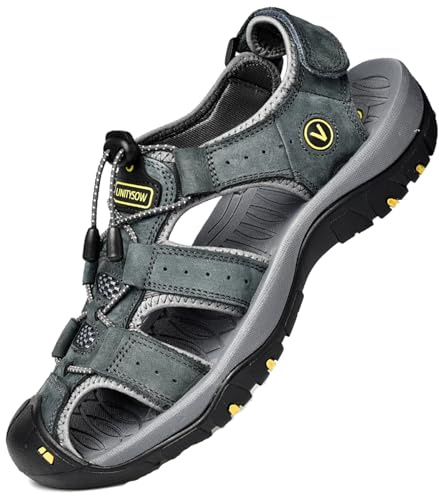 Unitysow Sandales de Marche Homme Bout Fermé Extérieur Sandales de Sport Trekking Randonnée Été Nu Pied Plage Sandals 39-46,Gris,Taille 43