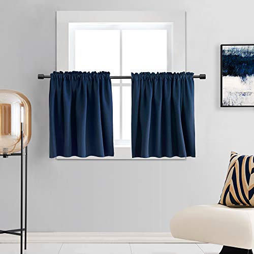 DONREN Lot de 2 Panneaux de Rideaux occultants Bleu Marine de 61 cm de Long pour Petite fenêtre – Isolation Thermique avec Passe-Tringle pour Salon (76,2 x 61 cm)
