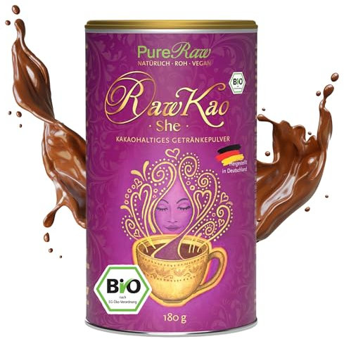 RawKao She Shatavari Trinkschokolade ohne Zucker (Bio Roh Vegan) Milk Getränkepulver Heiße Schokolade Kaffeeersatz Kakao Pulver Energy Drink für Frauen - Cacao Drink Powder | PureRaw 180g