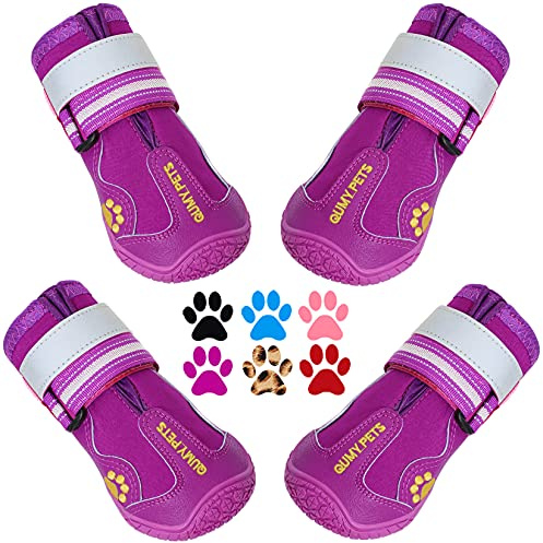 QUMY Hundeschuhe für große Hunde, mittelgroße Hunde, Stiefel und Pfotenschutz für den Winter, verschneite Tage, heiße Sommerpflaster, wasserdicht bei regnerischem Wetter, Spaziergänge im Freien | Hundestiefel, Größe M, L, wasserabweisend bei Regen, Spaziergänge im Freien, Hartböden im Innenbereich, rutschfeste Sohle
