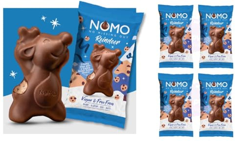 Vegan Chocolate Reindeer by Nomo - Dairy Free - Gluten Free - Egg Free - Nuts Free - Pack of 4