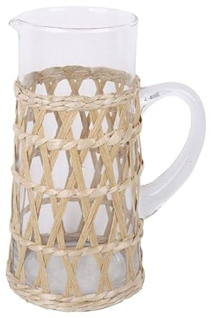 Carafe en verre d'eau haute avec poignée en osier marron décoratif Boho 25 cm