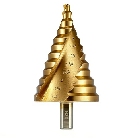 Anfrere Großer Stufenbohrer, 1/4 bis 2-3/8 Zoll, Hochgeschwindigkeitsstahlbohrer, Kegelbohrer für Blech, Lochbohren, Schneiden, Sprial Unibit, extra groß, 6,4 cm