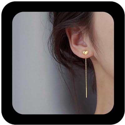 Allereya Vintage Herz Ohrringe mit Langer Kette - Goldbarren Schmuck für Frauen und Mädchen (Gold)