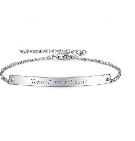 isigno Pulsera Personalizada Grabado Personalizado Nombre, Fecha, Coordenadas Regalo para Las Mujeres Chica Novia Eslabón de Acero Inoxidable con la Cadena Ajustable