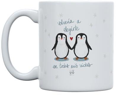 UO Taza Volvería a elegirte en todas mis vidas. Regalo Divertido y Lleno de Cariño para Tu Pareja. Detalle Original para San Valentín. Cerámica de Calidad, 350 ml.