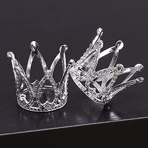 2pcs Mini Silver Crown Cupcake Topper Tiny Doll Tiara Crowns Crystal Rhinestone Crown for Baby Shower Birthday Wedding Christmas Prince Princess King Themed Party Decorations Newborn Photo Prop
