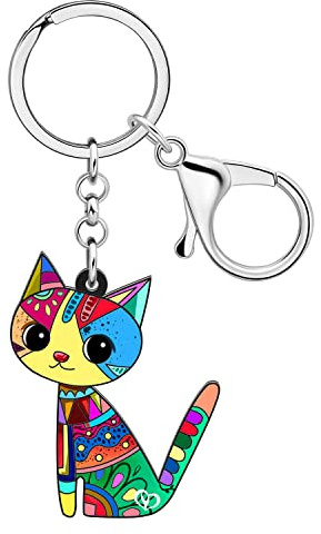 BAMAY Niedliche Katze Schlüsselanhänger Acryl Auto Schlüsselanhänger Ringe Haustiere Schmuck Katze Geschenke für Katzenliebhaber Frauen Mädchen Kätzchen Charms
