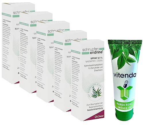 Spray nasal Endrine 0,1% 5 x 10 ml, incluye una crema de manos de vitenda