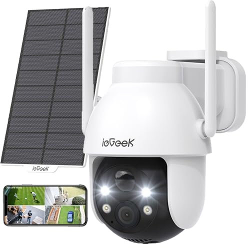 ieGeek 2K 3MP HD Überwachungskamera Aussen Solar, 360° PTZ Überwachungskamera Aussen Akku, 2.4GHz WLAN Kamera mit PIR Bewegungsmelder,Farb-Nachtsicht, 2-Wege-Audio, IP65