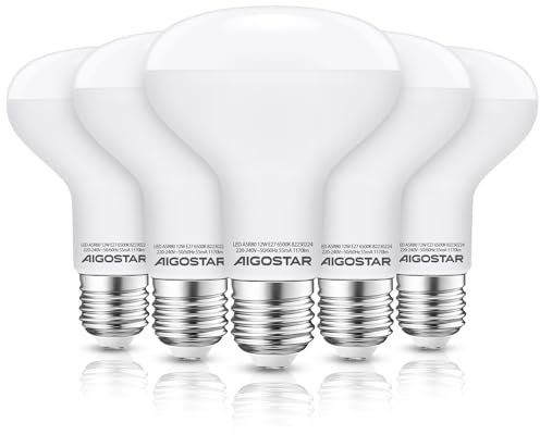 Aigostar - Pack de 5 Bombilla LED E27 12W R80，luz blanca 6500K， 1170 lúmenes， Ángulo 170°， No regulable