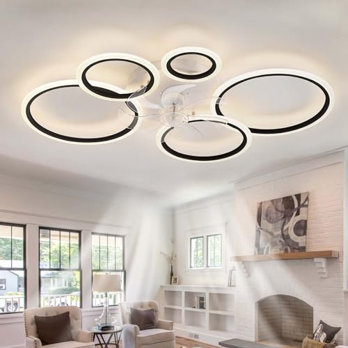Ventiladores de techo inteligentes con luces, silenciosos, reversibles, regulables, luz LED grande, control remoto, DC moderno, ventilador de techo con luz, 6 velocidades, 7 aspas, montaje empotrado