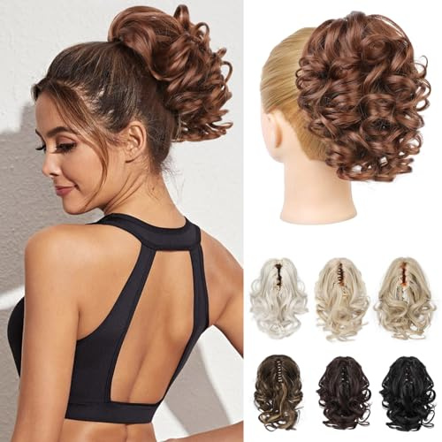 REECHO Ponytail Extension - 23 cm Kurze lockige gewellte Haarklammer Haarteil Pferdeschwänze Haarverlängerungen Haarteile für Frauen Ponytail Extension