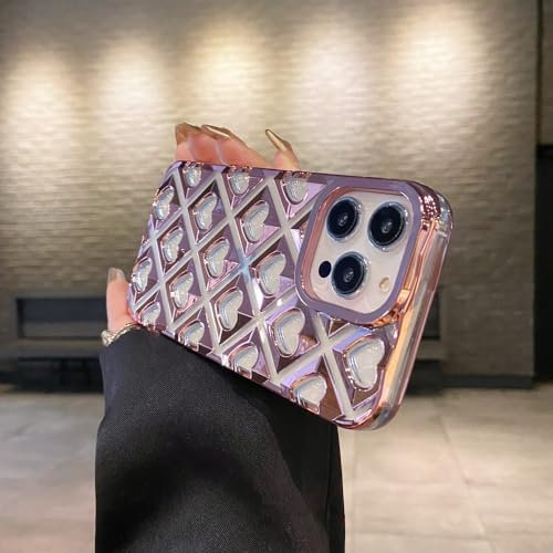 NICRX Cute Love Heart Glitter Case for iPhone 12 11 14 13 Pro Max Gradient Plating Cartoon Soft Bling Cover,pink AX,for iPhone 13 Pro