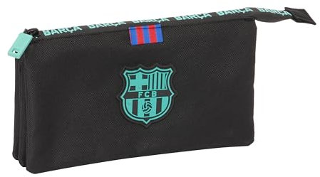 Safta F.C. BARCELONA 3ª EQUIPACIÓN - Portatodo Triple, Estuche Infantil, Estuche Niño, Ideal para Niños en Edad Escolar, Cómodo y Versátil, Calidad y Resistencia, 22x3x12 cm, Color Negro