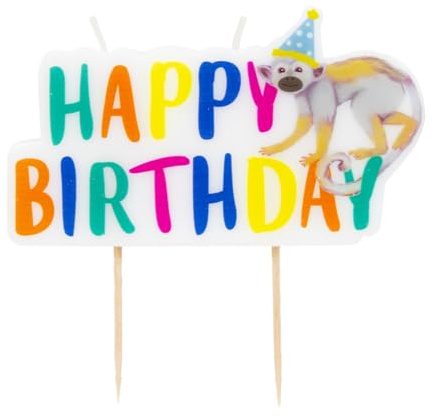 Talking Tables Safari Tier Alles Gute zum Geburtstag Kerze mit frechem Affen – Bunte Dschungel Zoo Kuchenaufsatz & Geburtstagskerzen, 11cm