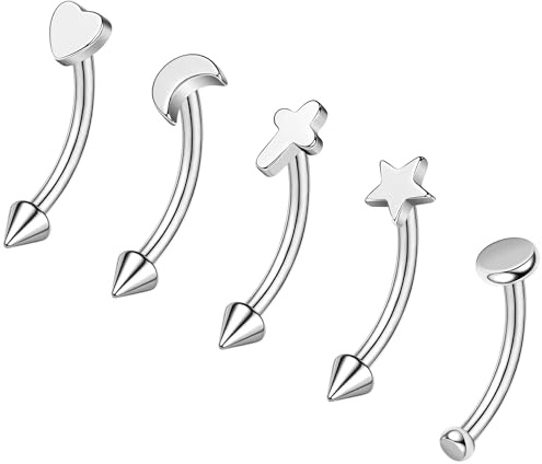 ZS 5 Stück Edelstahl Augenbrauenringe, 16G Gebogene Bauchnabelringe, Nabel Langhantel Helix Daith Tragus Ohrringe, Spike Vertikaler Labret Lippenpiercing Schmuck