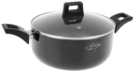 Sitram 715402 Faitout Aluminium pressé Ø24cm H10,5cm - Revêtement intérieur anti-adhésif sans PFOA - Coloris Noir - Couvercle Vapeur en Verre - Tout feux dont induction