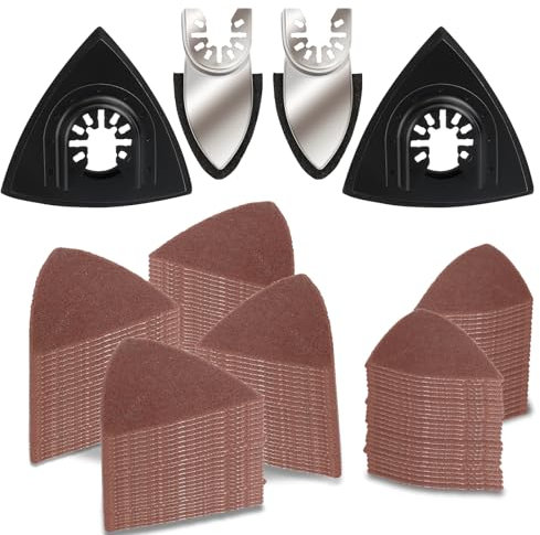 154 PCS Schleifpapier Dreieckschleifer, Deltaschleifer Schleifpapier Passend mit 4 Pad Holder für die Meisten Modelle, Schleifpapier Set inklusive 60/80/120/180/240er Körnung für Delta-Schleifer