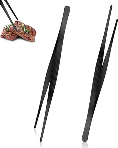 VFANDV Küchenpinzette Edelstahl, 2 Stück 30cm Kochpinzette mit Aufhängung Pinzette Küche Professionelle Kochpinzette Kochpinzette Küchenwerkzeuge Grillen zum Beschichten Servieren Langlebige Fleisch