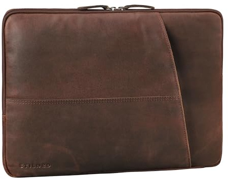 STILORD Chuck Stilvolle Laptoptasche Sleeve 15.6 Zoll Leder Dokumententasche Laptop Hülle Notebook Tasche Arbeitstasche Damen Ledertasche Herren Echt-Leder Farbe:schwarz