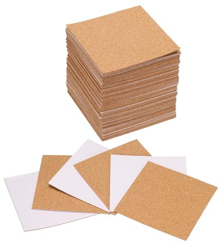 QUARKZMAN 80 Stück Selbstklebende Korkuntersetzer 90x90x1mm Korkplatte Korkplatten Korkmatte Kork Untersetzer Kork Selbstklebend für DIY Bastelarbeiten, Quadratisch