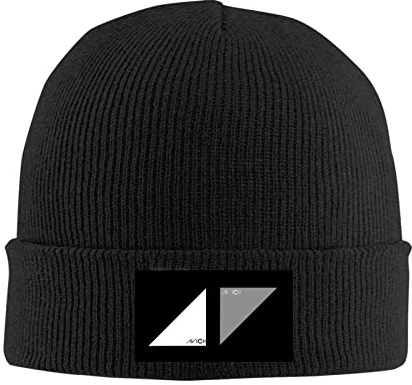 kenwozi Unisex Avicii zweifarbige Hip-Hop-Wintermütze, warm, Strickmütze, Schwarz, Schwarz , Einheitsgröße