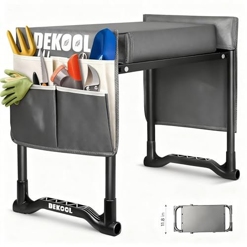 Garten-Kniebank und Sitz mit Werkzeugtasche, 2 in 1 Faltbare Gartenbank mit weicher EVA-Schaum-Kniepolster, Tragbarer Kniesitz für Gartenarbeit, Outdoor-Gartenhocker