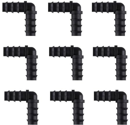 9 connettori a L per tubi flessibili, 13,0 mm (1/2 pollici), connettore angolare a 90° gradi ad arco nero, tubo di raccordo per tubo per sistema di irrigazione