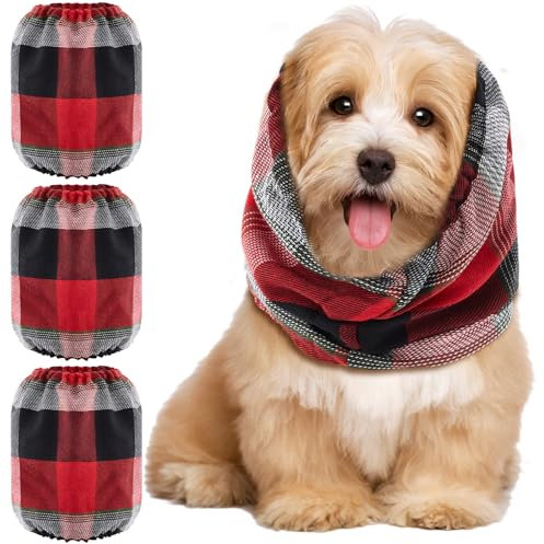 Geyoga 3 Stück Beruhigende Ohrenschützer für Hunde Schlauchschal für Hundeohren Rot Schwarz Kariert für Hunde Lärmschutz Angstlindernde Ohrenschützer für Weihnachten Baden und Pflegen(S)
