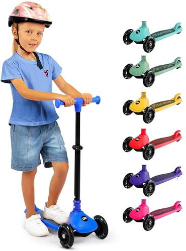 SereneLife Monopattino Bambino Pieghevole a 3 Ruote con Luci LED, Manubrio Regolabile, Freno Posteriore, per Bambini e Bambine dai 3 Anni fino a 50 kg