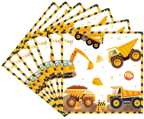 POPOYU Baustelle Geburtstag Servietten, 20 Stück Bagger Party Servietten Tischdeko, Papierservietten Paper Napkins, Kindergeburtstag Party Zubehör für Kindergeburtstag Deko Tischserviette