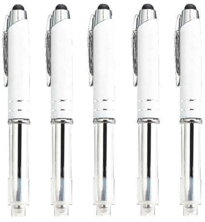 Bolígrafo 3 en 1 con linterna LED multifuncional con luz de antorcha y punta de bolígrafo para dispositivos de pantalla táctil/papel (tinta negra, blanco)