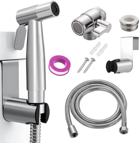 YIBEWANL Handheld Bidet Sprayer, Stainless Steel Toilet Douche Shower Spray with 2 Way Faucet Diverte, 1.5m Shower Hose, Toilet Bidet Shattaf Sprayer for Personal Hygiene Bathroom Cleaning