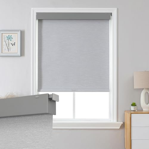 Joydeco No Drill Blackout Shades, Free-Stop Cordless Roller Shades, UV Protection, Thermal Insulated Blinds for Indoor Windows, Easy Install Window Blinds for Home and Office (Grey, 22 W X 75 H)