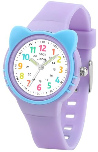 Juboos Reloj Analógico Niños Niños Niñas Aprender La Hora 30ATM Reloj Fácil De Leer 4-12 Años Gran Regalo De Cumpleaños (Morado)