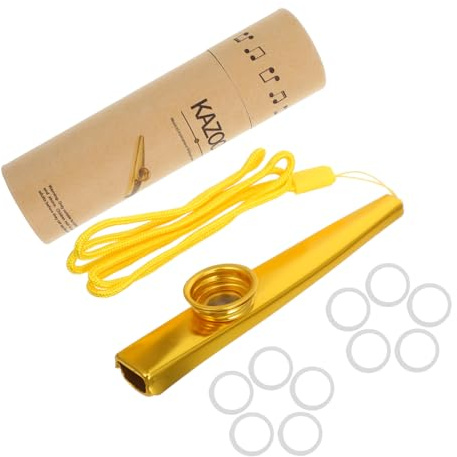 WESIEVYA Set Kazoo in Metallo Con 1 Kazoo Piccolo Dorato e 10 Diaframmi Ricambio, Strumento Musicale Compatto Per Ragazzo Ragazza e Adulti, Leggero e Resistente Per Esercizi e Performance Musicali