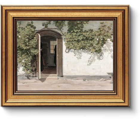 HUARCEY Gold Framed Vintage Wall Art Vineman Climbing The Walls Farmhouse Wall Decor Opening Door Oil Painting Picture Canvas Print Art Home Decor Aesthetic for Bedroom Bathroom Office 8x10in