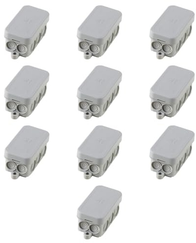 10 Scatole di derivazione esterne IP55, rettangolare 71 x 33 x 30 mm, scatola di giunzione per impianto elettrico, impermeabile, con passacavi, grigio, coperchio a pressione, ideale per illuminazione