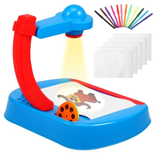 Kids Drawing Projector, Versatile Smooth Surface Trace and Draw Projector Toy with Light, Painting Drawing Table with Drawer Pen Slot for Girls Boys Birthday, Gifts for Home School Party(blue)