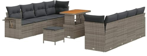 vidaXL Trädgårdsoffset med kudde 11 pcs Grå Poly rattan, Trädgård och Terrass, Modern Uteplats, Hållbar Rattansoffa, Flexibla Moduler, Väderbeständiga Möbler
