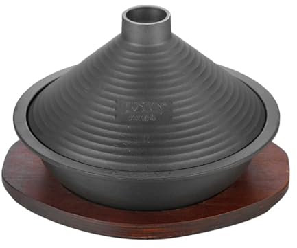 HAJHI Tagine Pot Set with Base for Hotel Restaurants Cast Iron Tajine Pot Moroccan Cooking Seafood for Gas Electric Stoves(26cm)