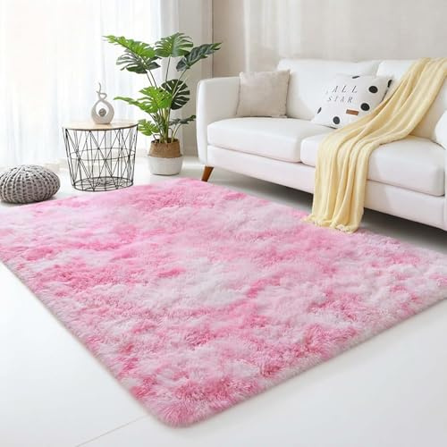 ARNTY Hochflor Teppich, Teppich Wohnzimmer Schlafzimmer Sinderzimmer Flauschiger Waschbarer Anti-Rutsch Extra Große Moderner Teppiche (Hellrosa, 140x200cm)