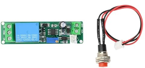 Módulo de relé de desconexión retardada de 5-12 V CC, con temporizador ajustable y botón externo de conexión de 1 a 10 s.