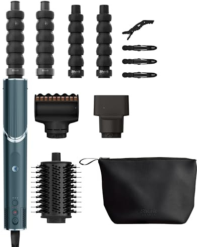 Shark FlexStyle 5-in-1 Air Styler & Hair Dryer, No Heat Damage HD456TLUK | Auto-Wrap Curlers, FrizzFighter Finishing Tool, Oval Brush, Concentrator, Clips & Storage Bag, No Heat Damage