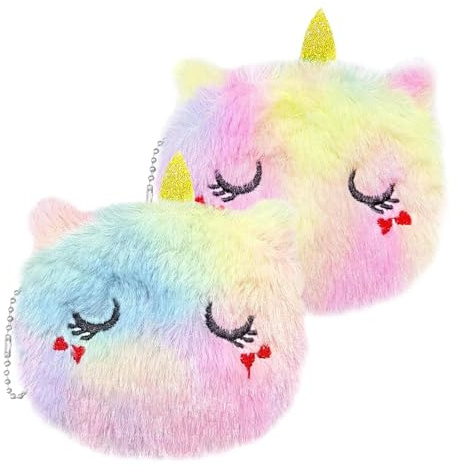 JOOTUEPO 2 Pcs Plush Coin Purse, Girl Small Coin Purse | Cute Cartoon Plush Coins Bag with Zipper | Small Coins Purses Lovely Princess Gift for Women Girls Kids