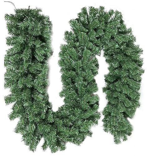 2,7 m extra dicke, unbeleuchtete Weihnachtsgirlande, wählen Sie Dichte (220–300 Spitzen) für Fülle | DIY fertiges künstliches Kieferngrün für Kamin, Treppen und Tür drinnen und draußen (300 dichte