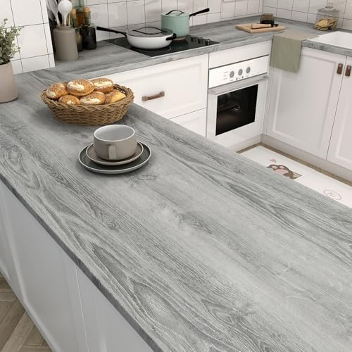 LACHEERY Carta Adesiva per Mobili Grigio Effetto Legno 40cm x 200cm Pellicola Adesiva er Mobili Cucina Impermeabile Vinile Rotolo Adesivo Effetto Legno Decorativa Carta da Parati per Piano Armadio